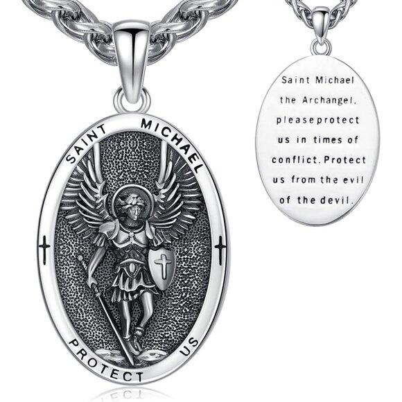 St Michael Pendant for Men 925 Sterling Silver Saint Michael Necklace Catholic A